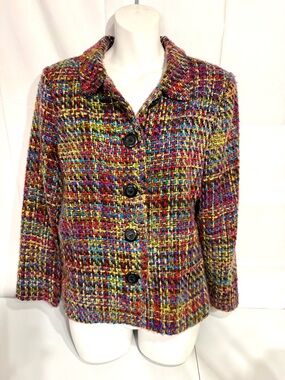 Coldwater Creek Tweed Jacket Petite 8 Boucle Blazer Chanel Style